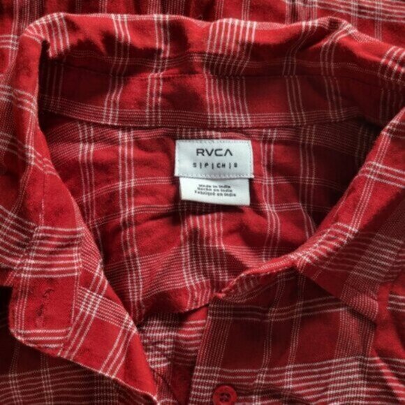 RVCA Red Plaid Cut Out Button Down Shirt Sz Small - Picture 4 of 13